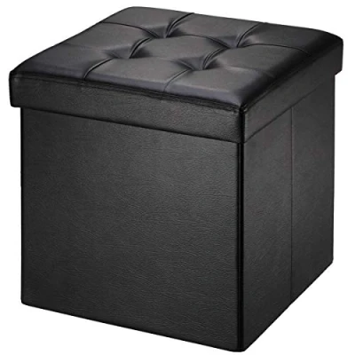 Image of BRIAN &amp; DANY Folding Ottoman Storage Box with Lid, Faux Leather Footstool Toy Seat 38 x cm (Black)