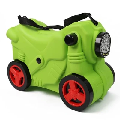 Image of DIVCHI Kids Suitcase with Wheels Ride On, Carry Sit On Hand Luggage Cabin Trolley Children Travel Bags Boys &amp; Girls Gift (Green)