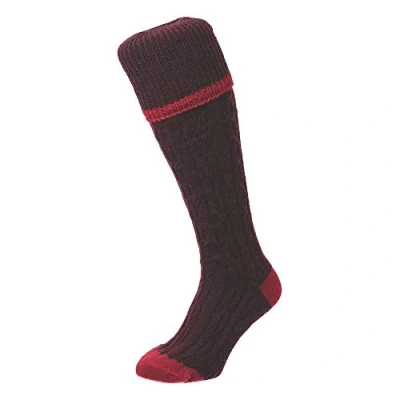 Image of Bisley Cable Stripe Shooting Breek Socks in 4 Colours (Maroon)