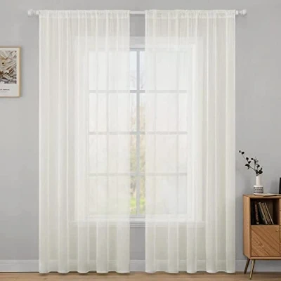 Image of MIULEE 2 Panels Solid Color Sheer Window Curtains Christmas Decoration Smooth Elegant Voile Panels/Drapes/Treatment for Bedroom Living Room Ivory 55&quot; Wx96 L, Rod Pocket