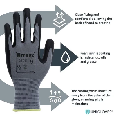 Image of NITREX 270E Work Gloves Pack of 10 Safety with Enhanced Grip Protective Workwear for Various Workplace Hazards Size 8