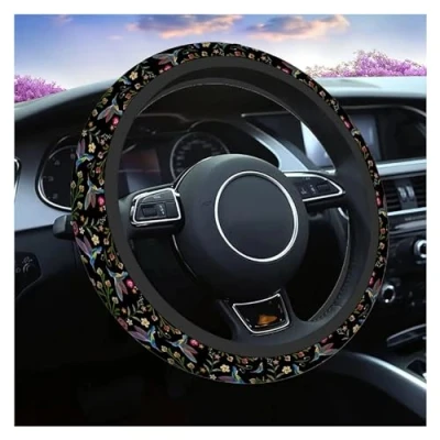 Image of Car Steering Wheel Cover For Covers Flowers Embroidery Accessories Decor 15