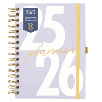 Image of Busy B A5 Diary Mid Year Academic Planner Aug &#039;25 &#039;26 Lavender Journal Week to View with Monthly Planners, Storage Pocket, Stickers, Space for Notes, Timetables &amp; Goals