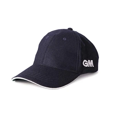 Image of Gunn &amp; Moore GM Cricket Hat Cap Pre Shaped Two Tone Peak Brushed Twill Easi Fit Hook and Loop Fastener One Size Fits All 51 63 cm Circumference Navy