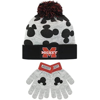 Image of Disney Kids Winter Hat and Gloves Set Mickey Mouse Grey One Size