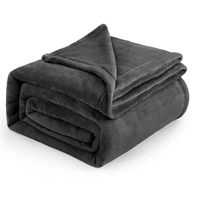 Image of Bedsure Fleece Blanket King Size Versatile for Bed Fluffy Soft Extra Large Throw, Dark Grey, 270x230cm