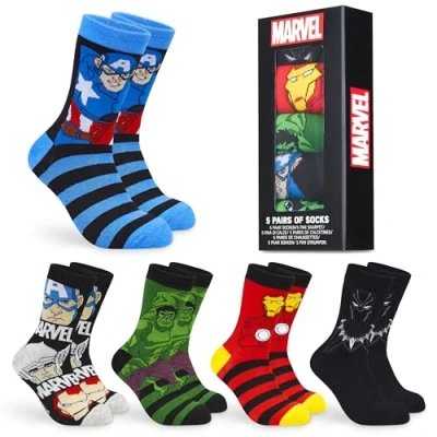 Image of Marvel Mens Calf Socks, Soft Breathable Crew Socks Pack of 5 Gifts (Blue Multi, 6.5/9.5 UK)