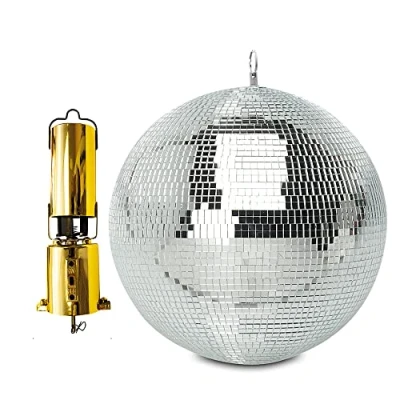 Image of beamz Battery Powered Mirror Ball 30cm Rotating Hanging Motor Silver Glitter for Wedding Disco Prom Dance Hall, MB20 &amp; G007NWG