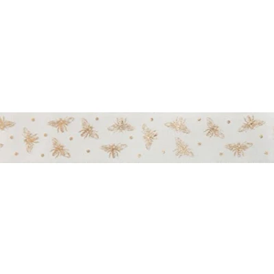 Image of Berisfords Polyester Ribbon, White/Gold, 15mm x 20m