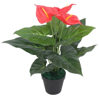 Image of vidaXL Artificial Anthurium Plant with Pot 45 cm Red and Yellow