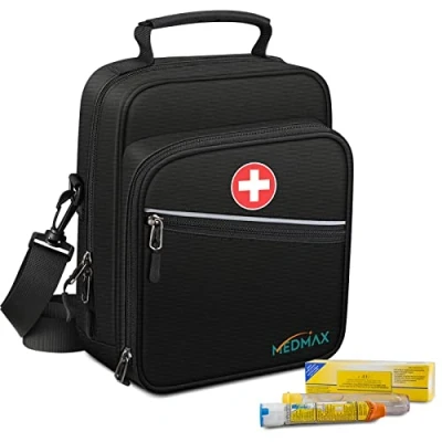 Image of MEDMAX Insulin Cooler EpiPen Carrying Case Insulated, Travel Medication Diabetes Supplies Organizer Bag with Shoulder Strap for Asthma Inhaler, Auvi Q, Allergy Medicine Essentials, (Black)