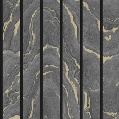 Image of Woodgrain Panel Charcoal Gold Wallpaper Modern Contemporary Metallic Effect Trendy Realistic Feature Wall