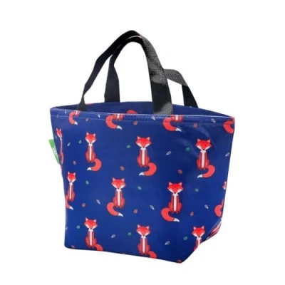 Image of ECO CHIC Lightweight Foldable Insulated Lunch Bag Water Resistant Cooler (Foxes Navy)
