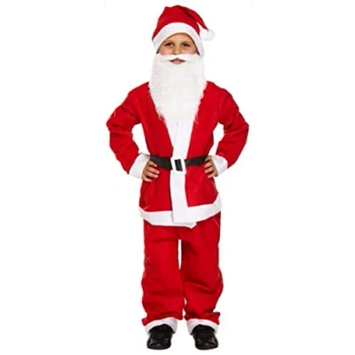Image of Boys 5 Piece Santa Claus Father Christmas Suit Fancy Dress Costume Outfit + Beard (4 6 Years) Red