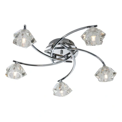 Image of Clara 5 Light Flush Multi Arm Ceiling Chrome, Clear Glass, G9