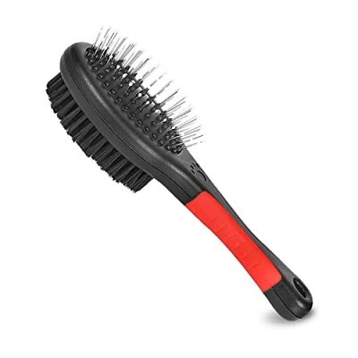 Image of Dog Brush for Grooming 2 Sided Pin &amp; Bristle Removing Shedding Long and Short Hair, Cat Comb Detangling Dirt Cleaning