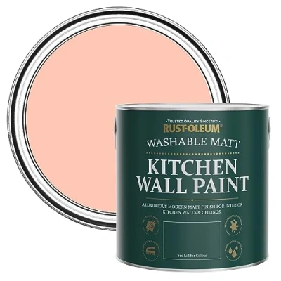 Image of Rust Oleum Peach Washable Kitchen Wall Paint in Matt Finish Happy As A Clam 2.5L