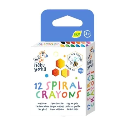 Image of Haku Yoka Spiral Crayons,12 Colours, Mess Free, Super Durable and Easy to Grip Crayons for Ages 2 years+, Natural Beeswax &amp; Organic Mineral Coloured Crayon