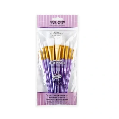 Image of Royal and Langnickel RCC 306 Crafter&#039;s Choice Flat Taklon Variety Brush Set White (Pack of 9)