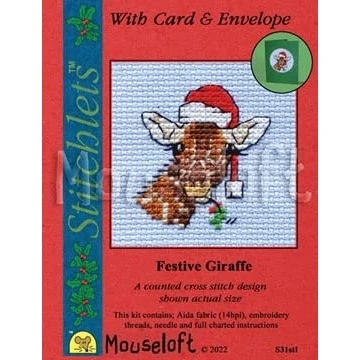Image of Mouseloft Counted Cross Stitch Christmas Card Kit Festive Giraffe Includes and Envelope (014 S31stl)