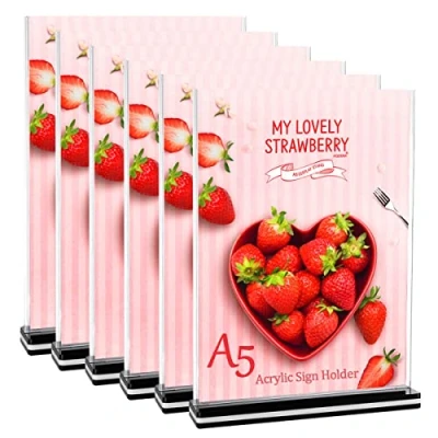 Image of Acrylic Sign Holder, 6pcs A5 Plastic Display Stand Leaflet Poster Menu Holder for Tables, Restaurants, Exhibition, Hotel, Family Pictures Clear