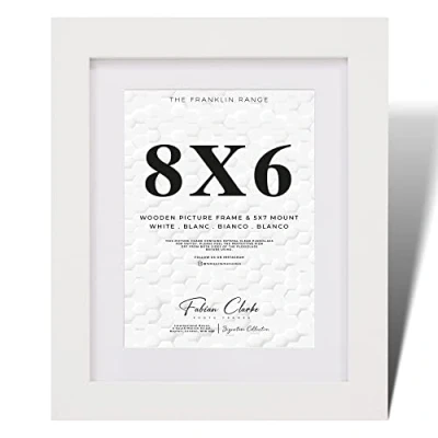 Image of Fabian Clarke London® 8X6 Modern White Wooden Picture Photo Frame with 7x5 Mount Includes Safety Glass Front Hang Portrait or Landscape
