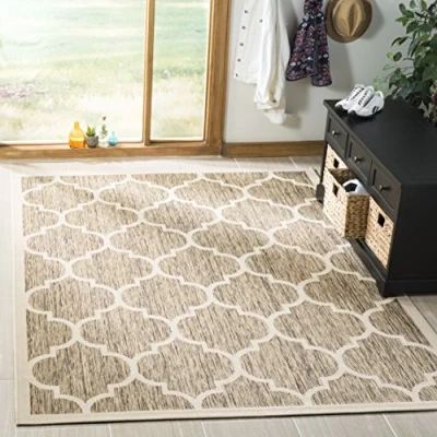 Image of SAFAVIEH Trellis Rug for Indoor &amp; Outdoor Courtyard Collection, Short Pile, in Brown and Bone color, 79 X 152 cm