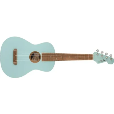Image of Fender Avalon Tenor Ukulele for Adults and Kids, Basswood Construction, Walnut Fingerboard, Classic Stratocaster Headstock, in Daphne Blue