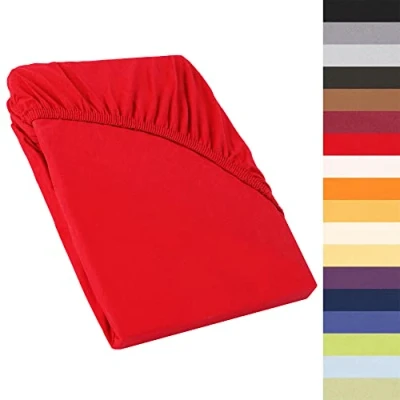 Image of CelinaTex Perla Box Spring Bed Water Topper Fitted Sheet 90 x 200 100 cm Ruby Red Jersey Mako Cotton 160 g/m² Flat