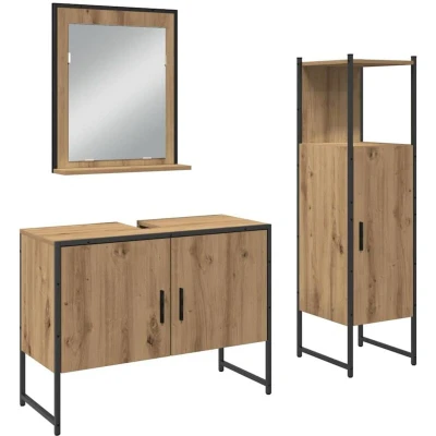 Image of vidaXL 3 Piece Bathroom Furniture Set Artisan Oak Engineered Wood