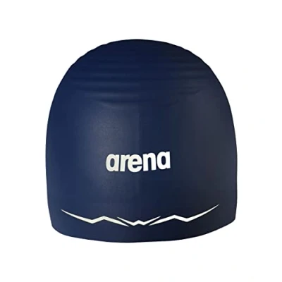 Image of Arena Silicone Racing Swim Cap Men and Women Aquaforce Wave Hydrodynamic Performance Competitive Intensive Swimming, Navy, Large