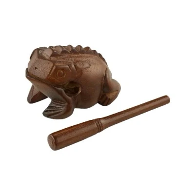 Image of Meinl Percussion Wooden Frog Instrument Medium Large Guiro in Shape Including Scraper Wood, Brown (FROG M)