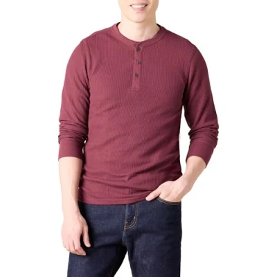 Image of Amazon Essentials Men&#039;s Slim Fit Long Sleeve Waffle Henley Shirt, Burgundy, XXL