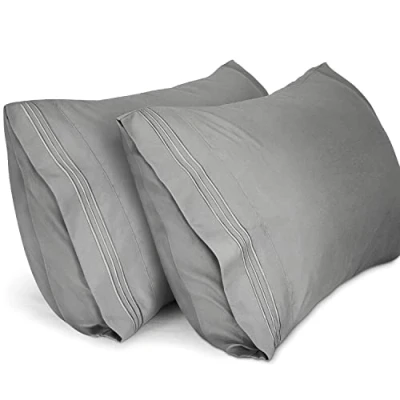 Image of Lirex Pillow Cases (2 Pack), 1800 Thread Count Embroidered King Size Soft Brushed Microfiber Pillowcases, Machine Washable Wrinkle Free Breathable, Grey, (50x101 cm)