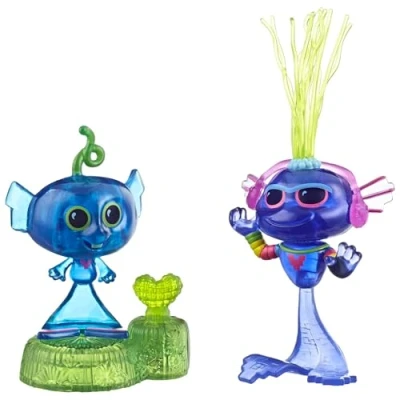 Image of DREAMWORKS Trolls World Tour Techno Reef Bobble with two figures: one a Action Plus Base. Toy inspired by the film,