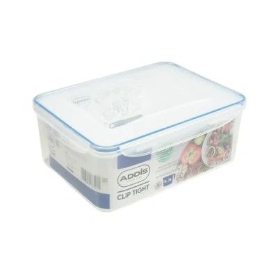 Image of Addis Clip Tight Food Storage Container Large 5.3 Litre Rectangle Airtight Silicone Seal Containers Bpa Free Easy Locking Lid Clips, Clear Transparent