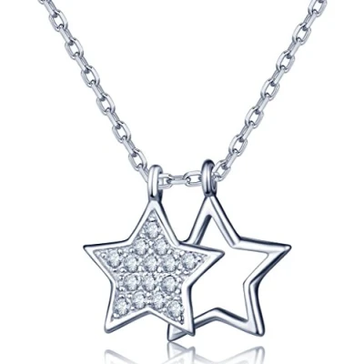 Image of Infinite U Fashion Double Stars 925 Sterling Silver Cubic Zirconia Pendant Necklace Necklet for Women/Girls,