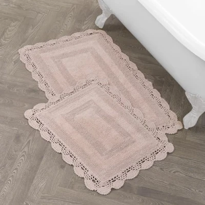 Image of Laura Ashley Crochet Cotton 17x24 in. Bath Rug, Light Grey