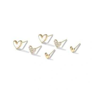 Image of YAXUN Heart Earrings Set For Women 925 Sterling Silver and Gold Plated, With 5A Cubic Zirconia Shell, Love Stud 3 Pairs Ladies Girls