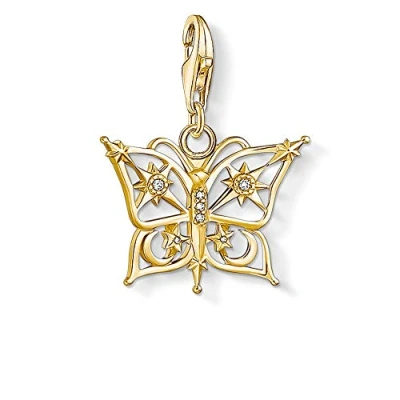 Image of THOMAS SABO Women&#039;s Charm Pendant Butterfly Club 925 Sterling Silver, 2,4 x 1,9 cm, Silver Cubic Zirconia Gold, Not applicable