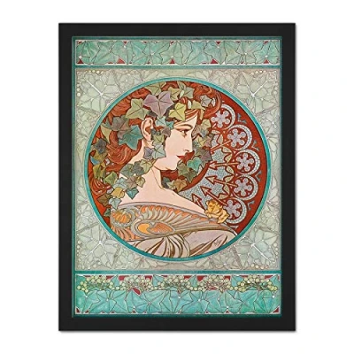 Image of Wee Blue Coo Mucha Laurel 1901 Artwork Framed Wall Art Print 18X24 Inch