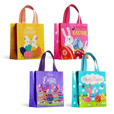 Image of Easter Gift Bags, 4 Pcs Bunny Bags for Kids, Egg Hunt with Handles, Reusable Chocolate Sweets Treat Candy Ear Party Favors