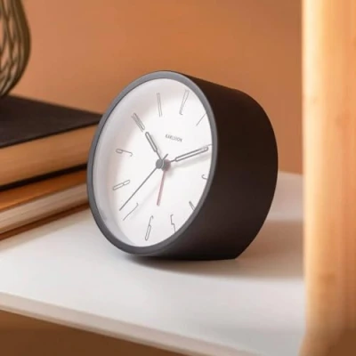 Image of Karlsson Belle Numbers Bedside Alarm Clock with Sweep Movement &amp; Iron Casing (Black)