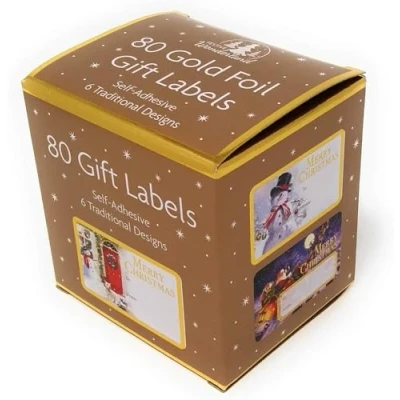 Image of SKYTE® 80 Gold Foil Adhesive Label Christmas Gift Labels with 6 Different Designs Traditional &amp; Assortted