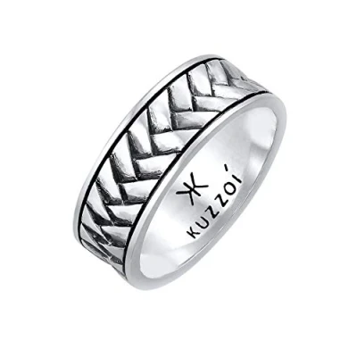 Image of Kuzzoi 0612992920 Men&#039;s Ring (9 mm) Solid Hand Forged, Band for Men Made of 925 Sterling Silver, Cool Silver in Used Look, with Rustic Structure Polished Size 60 66, 60,
