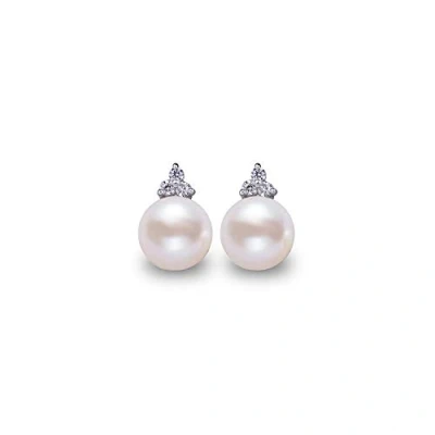 Image of VIKI LYNN Women 925 Sterling Silver CZ 8 9mm Freshwater Pearl Earrings
