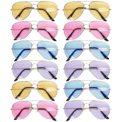 Image of THE TWIDDLERS Multicolour Aviator Sunglasses for Kids or Adults, Mirror Metal Frames Beach Summer Festival Party, Raves Hippy and Funky Costume Accessories (24)
