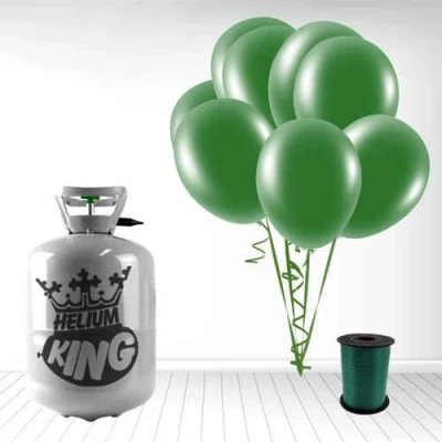Image of Disposable Helium Gas Cylinder with 30 Forest Green Balloons and Curling Ribbon included