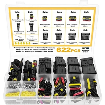 Image of eROOSY 622 PCS Waterproof Car Electrical Connector, Connector Car, Automotive Wire 1/2/3/4/5/6 Pin for Motorcycle Scooter Truck Boats, 23 16AWG