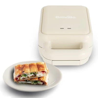 Image of Breville Solo SnackMaster Mini Toastie Maker &amp; Snack for Pancakes, Omelettes, Toasted Sandwiches More Wipe Clean, Non Stick Plates Cream [VST103]